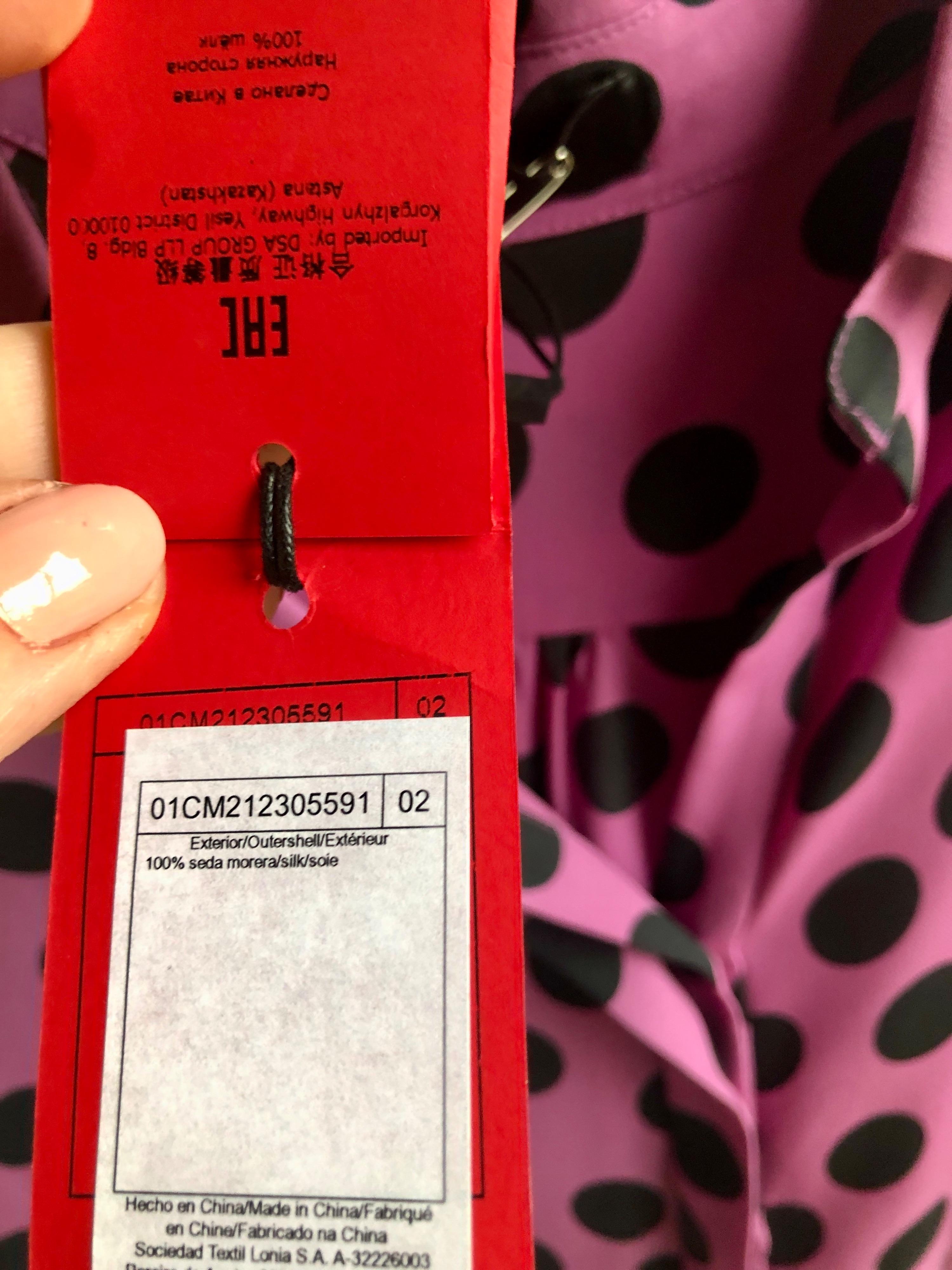 Pink And  Black Polka Dot Silk Blouse
