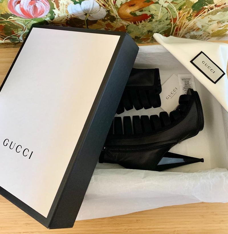 Gucci Black Strappy Cone Heel Booties