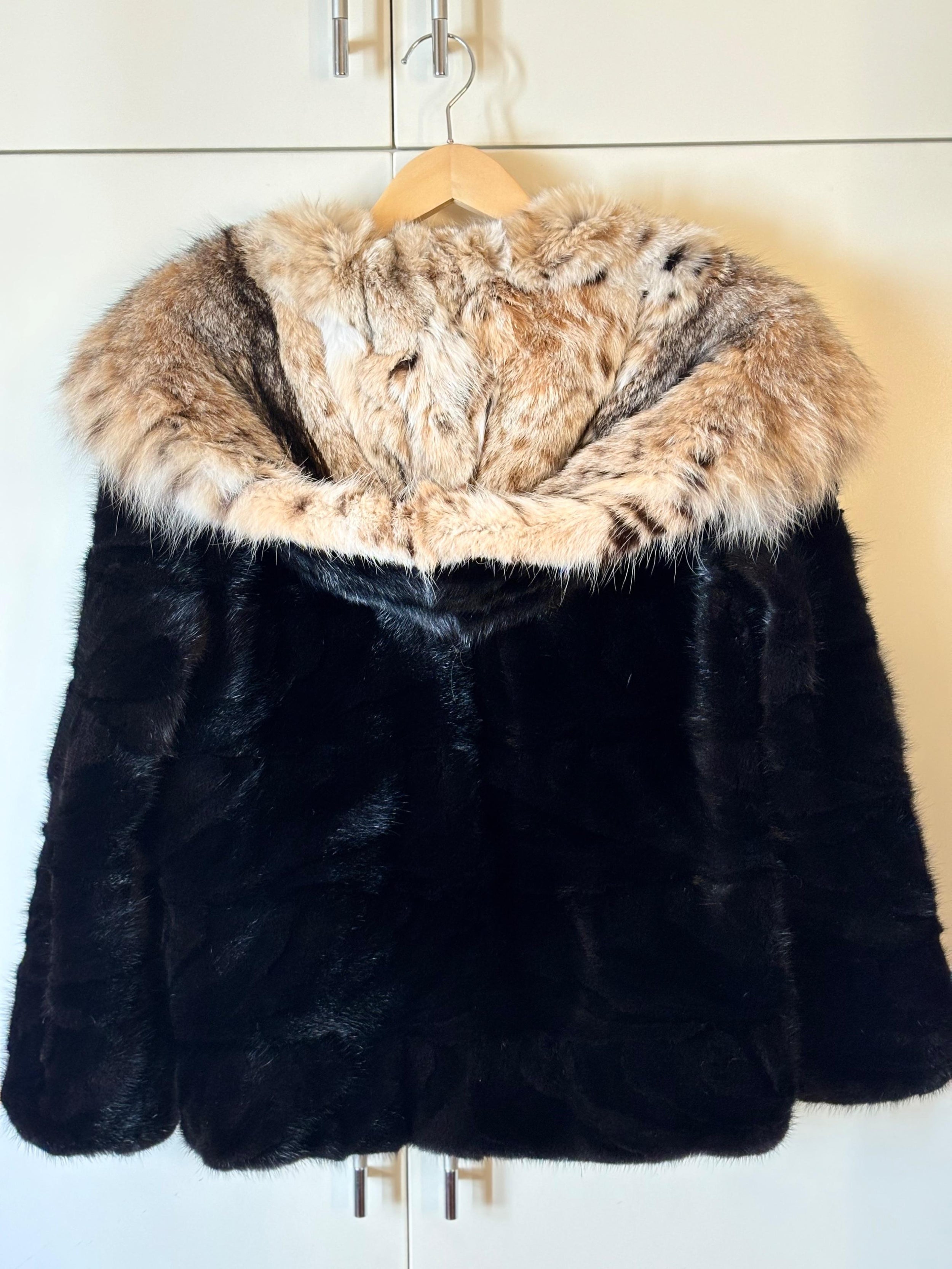 Bespoke Lightweight Black Mink /Bobcat Hooded Jacket