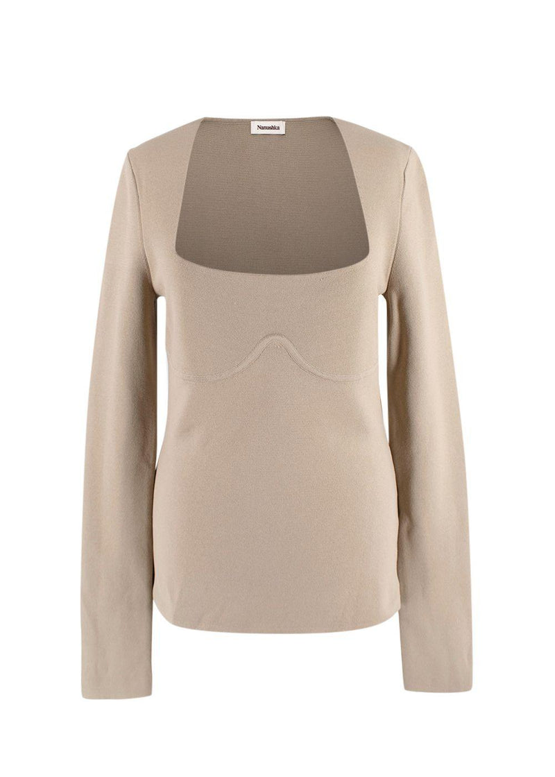 Nanushka Beige Fine Knit Long Sleeve Top