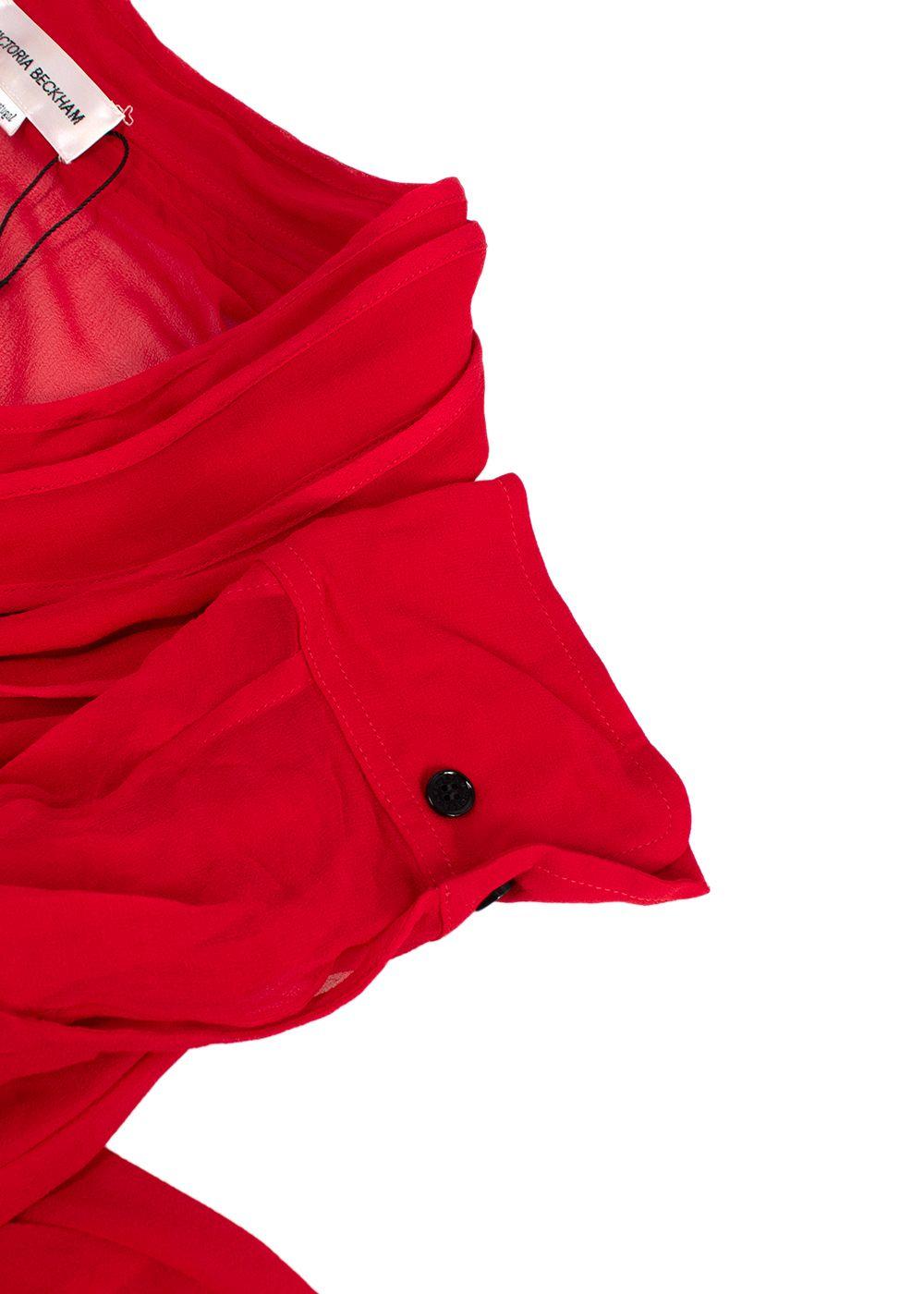 Victoria Beckham Red Sheer Ruffle Detail Blouse