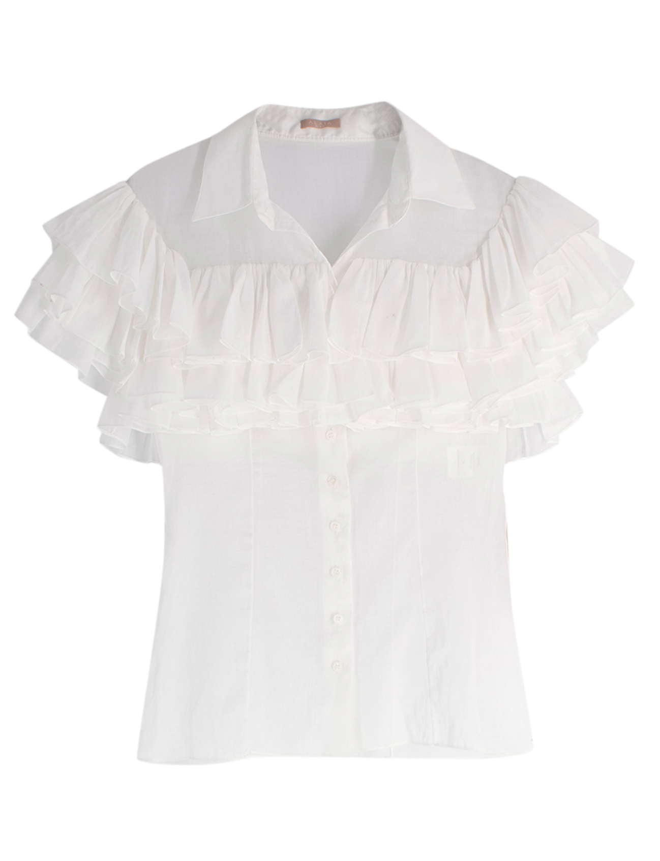 Alaia White Fine Cotton Frilly Blouse
