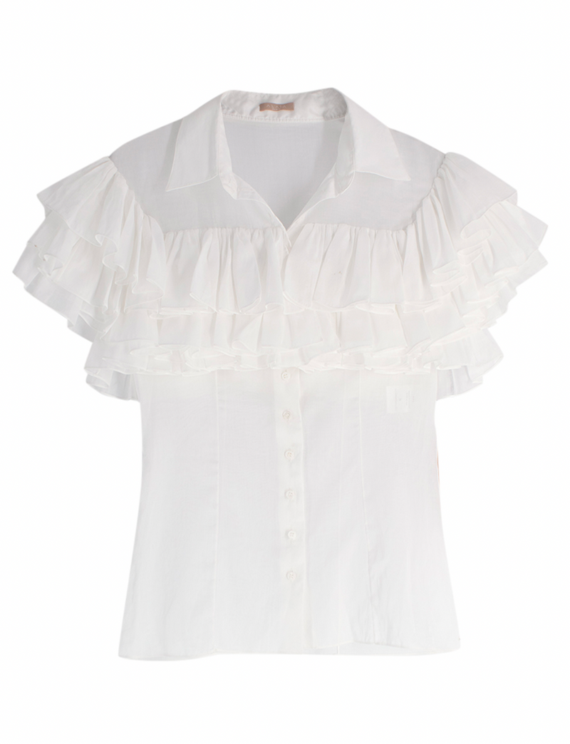 Alaia White Fine Cotton Frilly Blouse