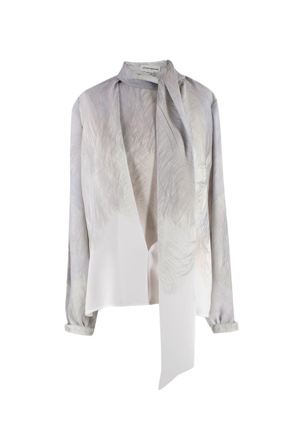 Victoria Beckham Digital Feather Print Scarf Neck Blouse