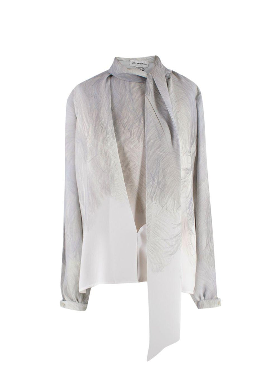 Victoria Beckham Digital Feather Print Scarf Neck Blouse