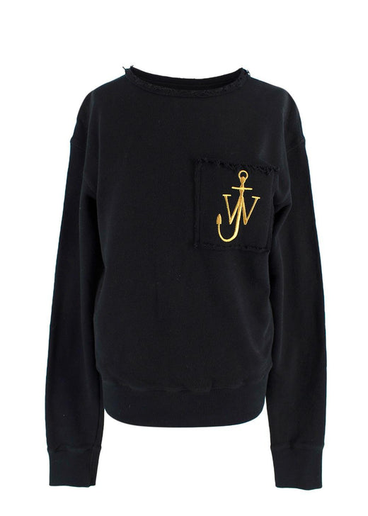 Washed Black Embroidered Cotton Sweatshirt
