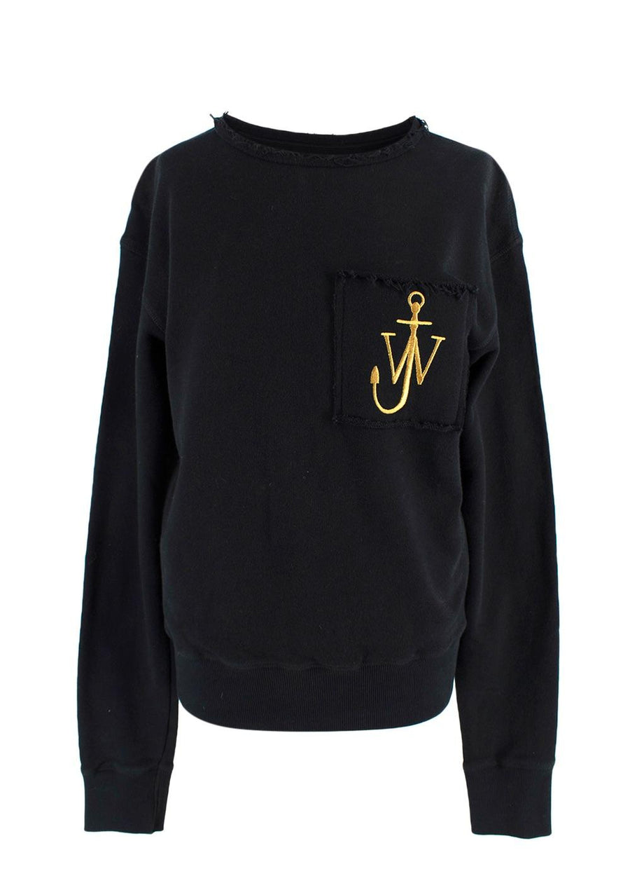 Washed Black Embroidered Cotton Sweatshirt