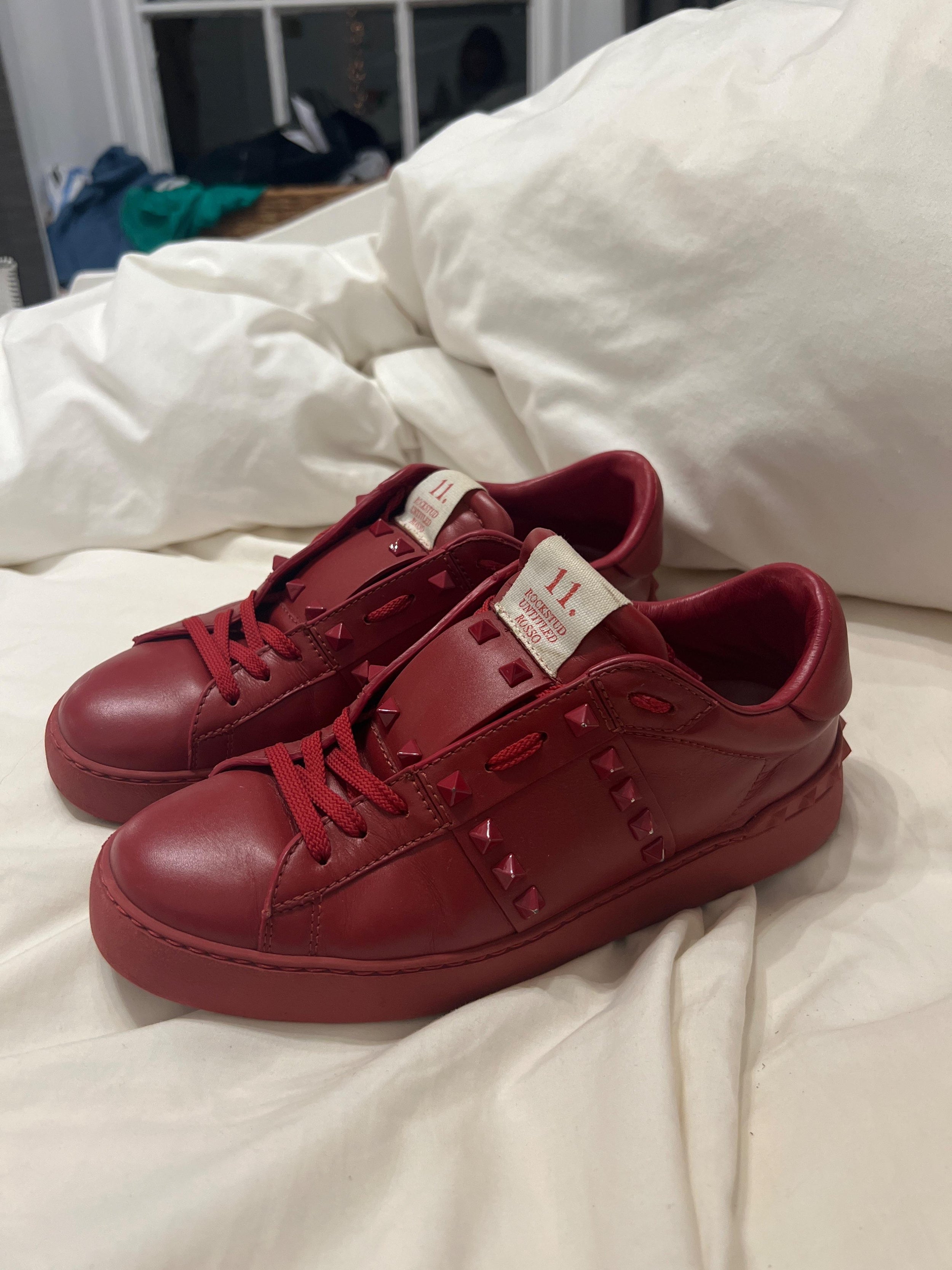 Red leather Rockstud 11 Untitled trainers