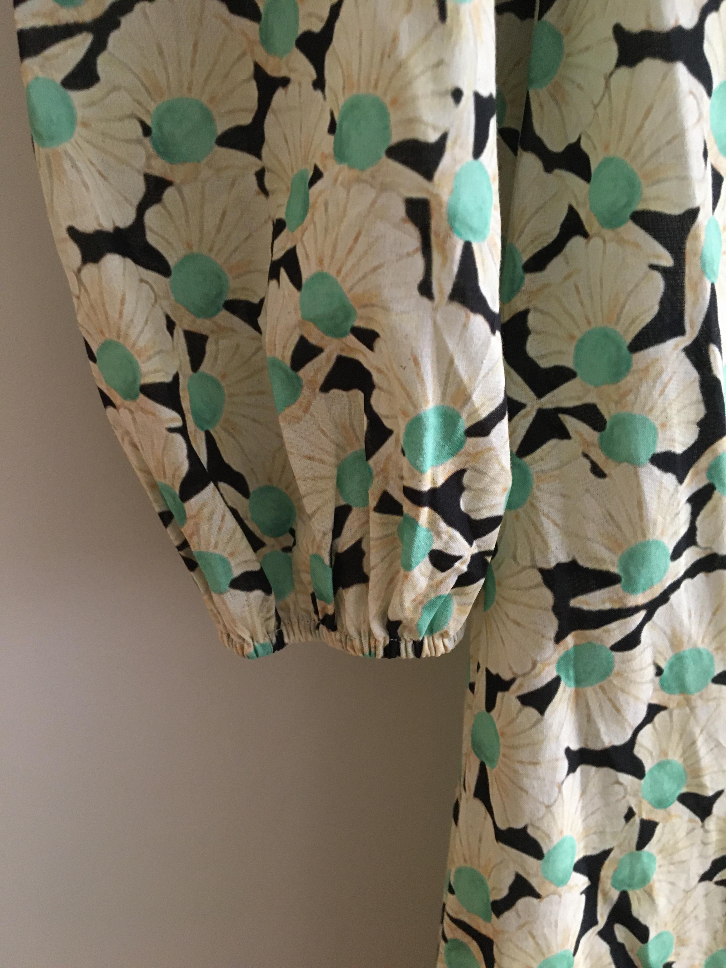 Green, Ivory & Black Floral Shirt Dress