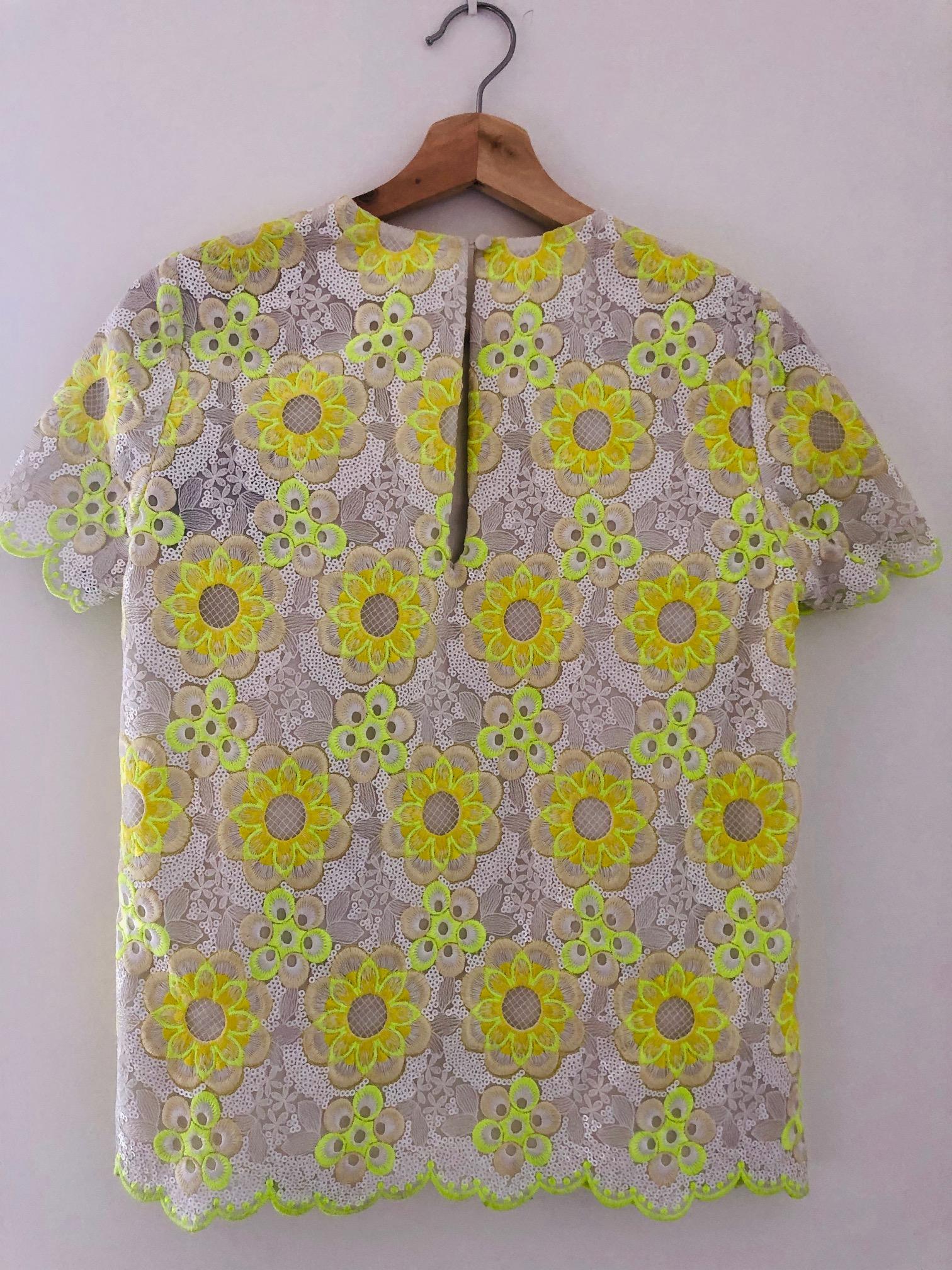 Manoush white & yellow floral lace top