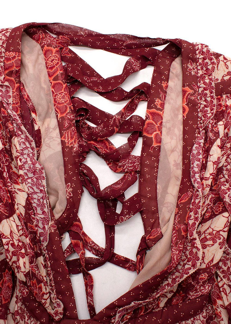 Zimmermann Red Eyes On Summer Lace-up Printed Chiffon Maxi Dress