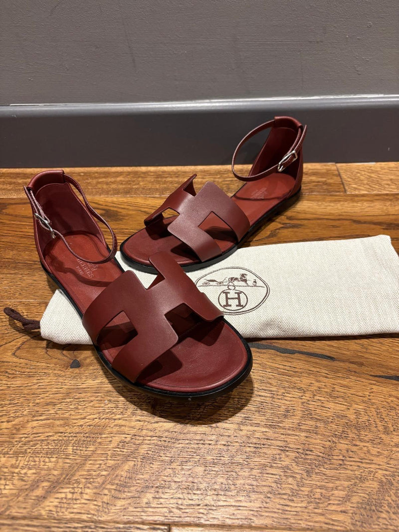 Hermes Rouge Leather Sandals