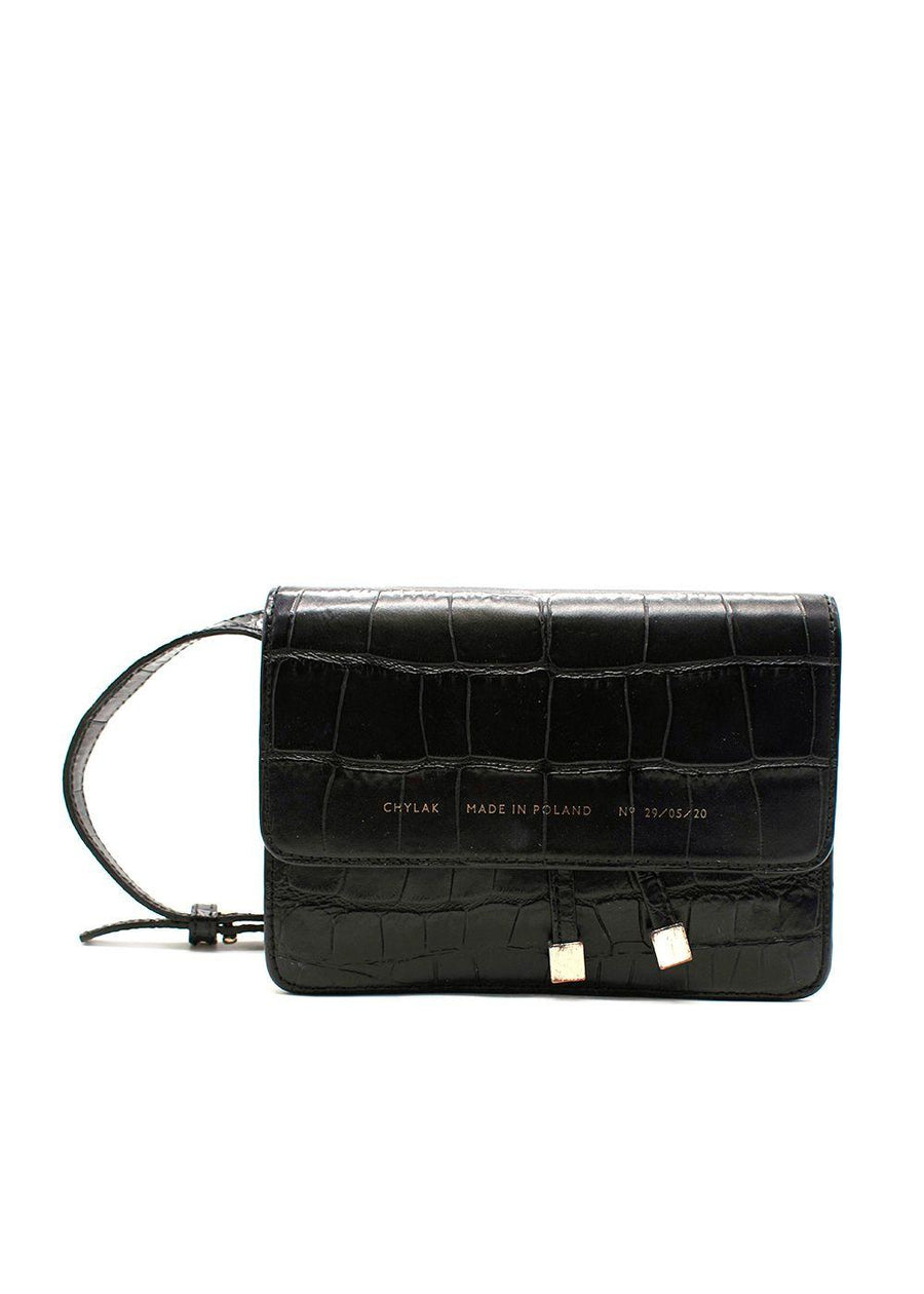 Chylak “Glossy Black Crocodile” Print Crossbody Bag
