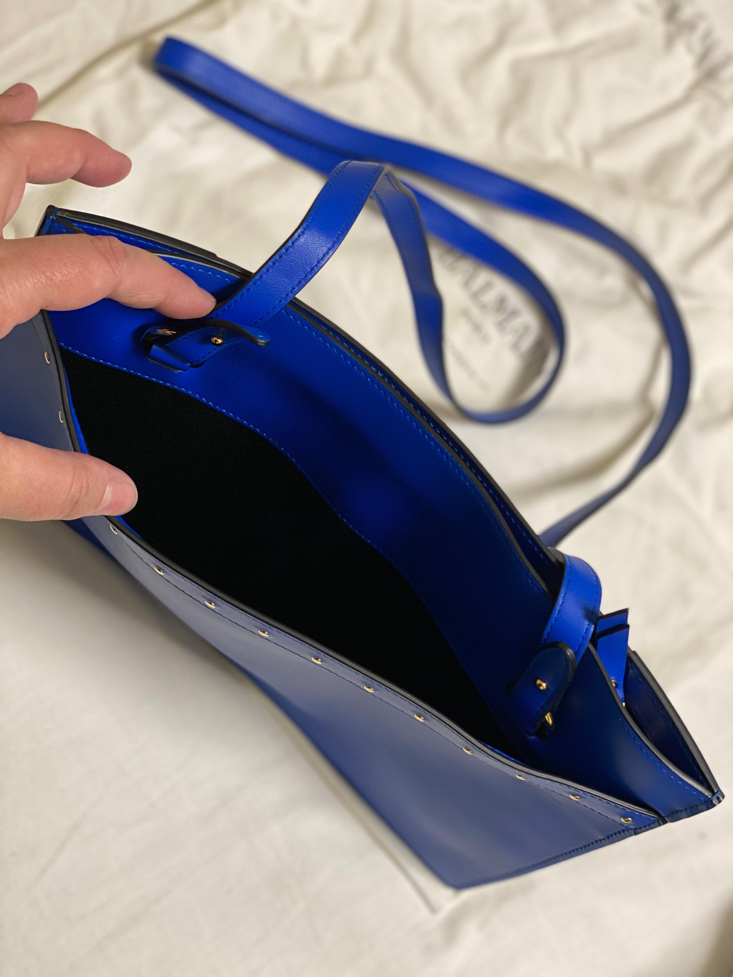 Blue Studded Leather D-Ring Tote