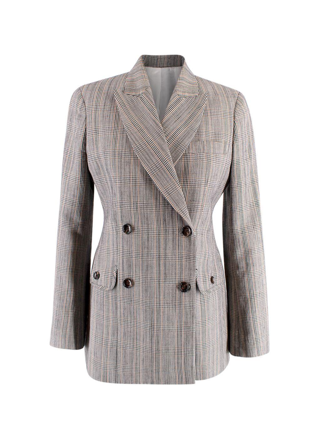 Houndstooth Checked Double Breasted Blazer