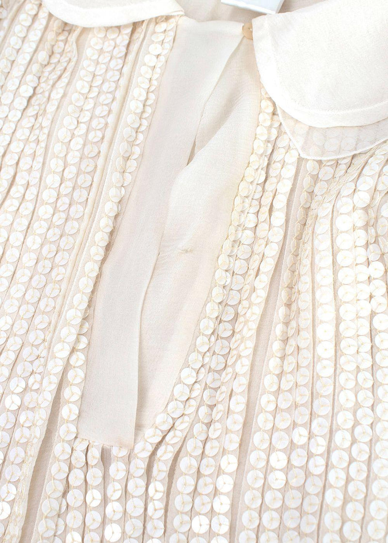 Chloe Ecru Sequin Embroidered Silk Pleated Dress