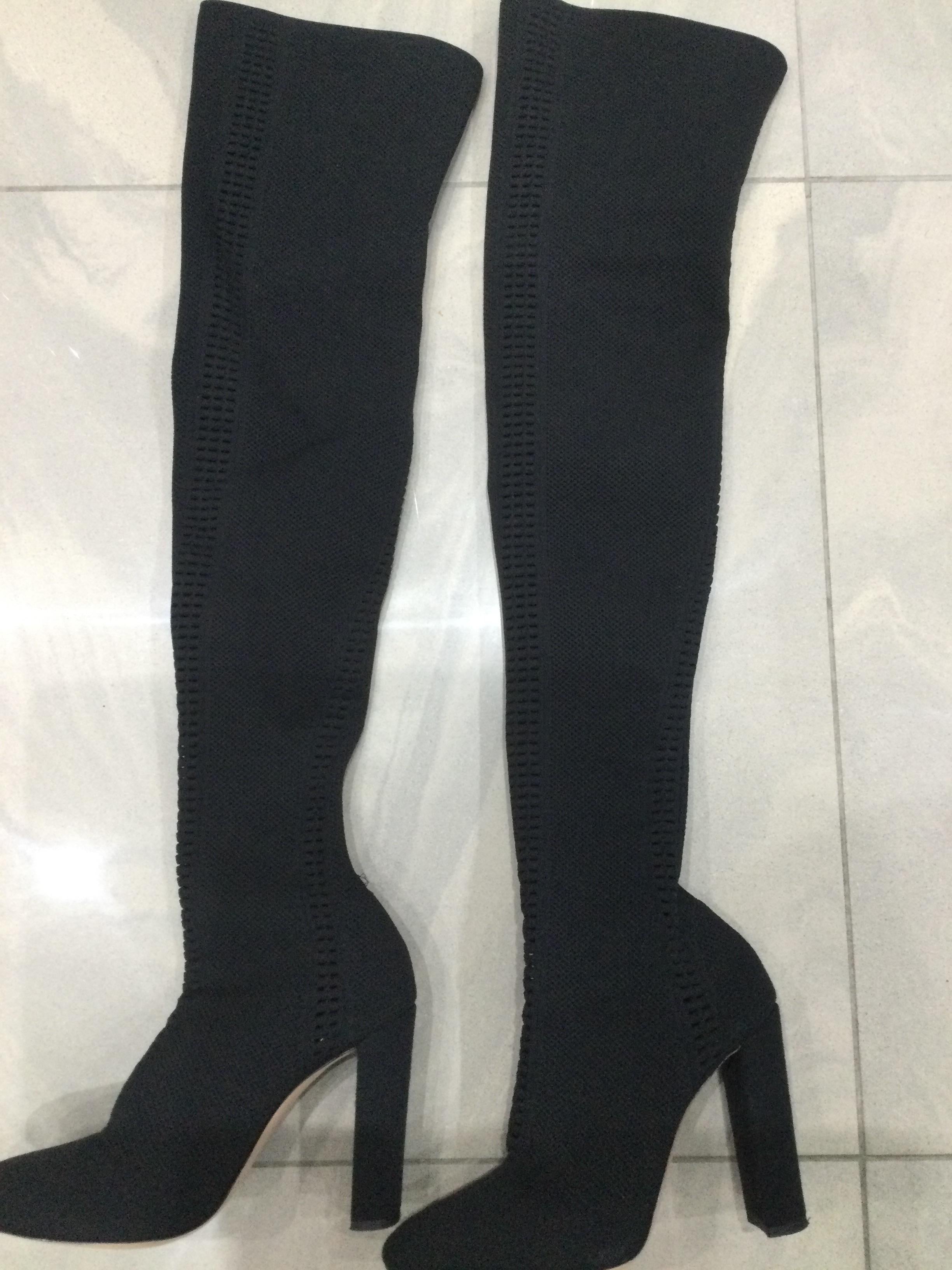 105 perforated stretch-knit over-the-knee boots