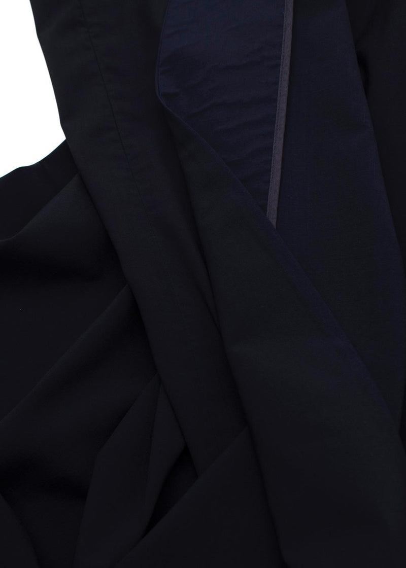 Prada Navy and Black Pleated Midi Skirt with Buckle Detail