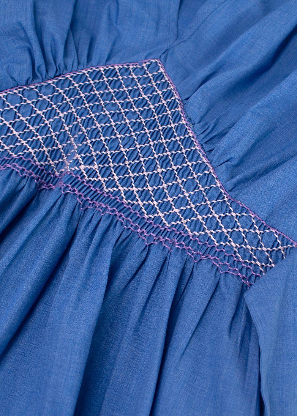 Loretta Caponi Blue Marina Smocked Voile Dress