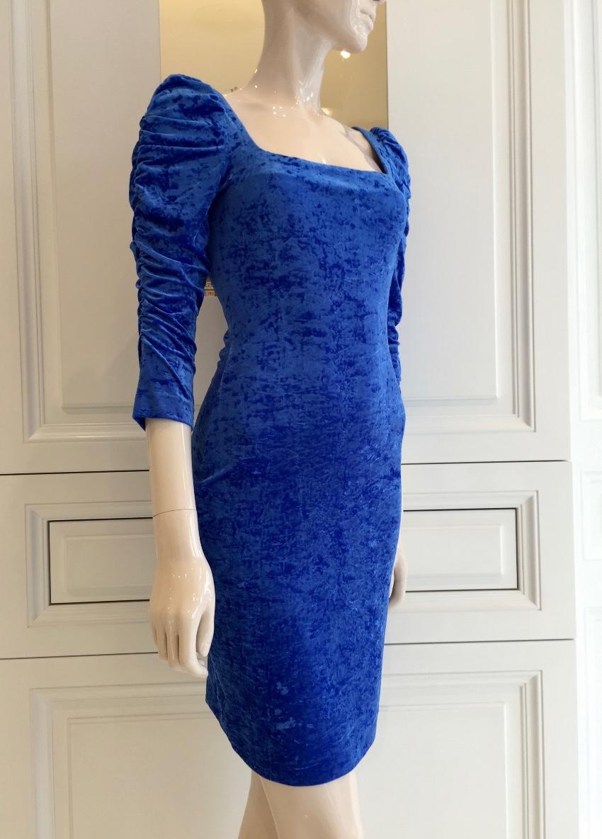 French Couture Electric Blue Panne Velvet Dress