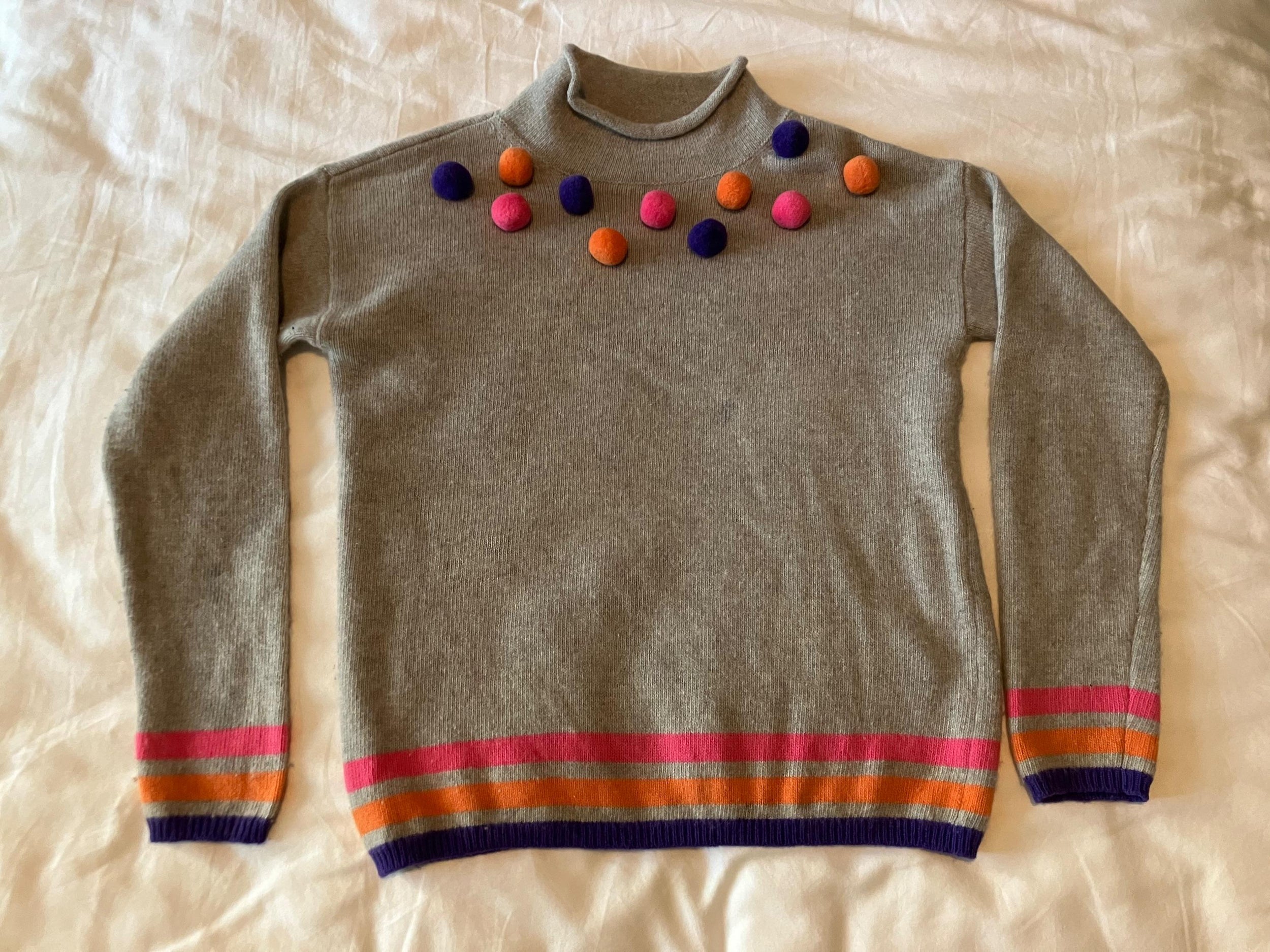 Il Gufo Kid's Grey Pom Pom Embellished Turtleneck Jumper