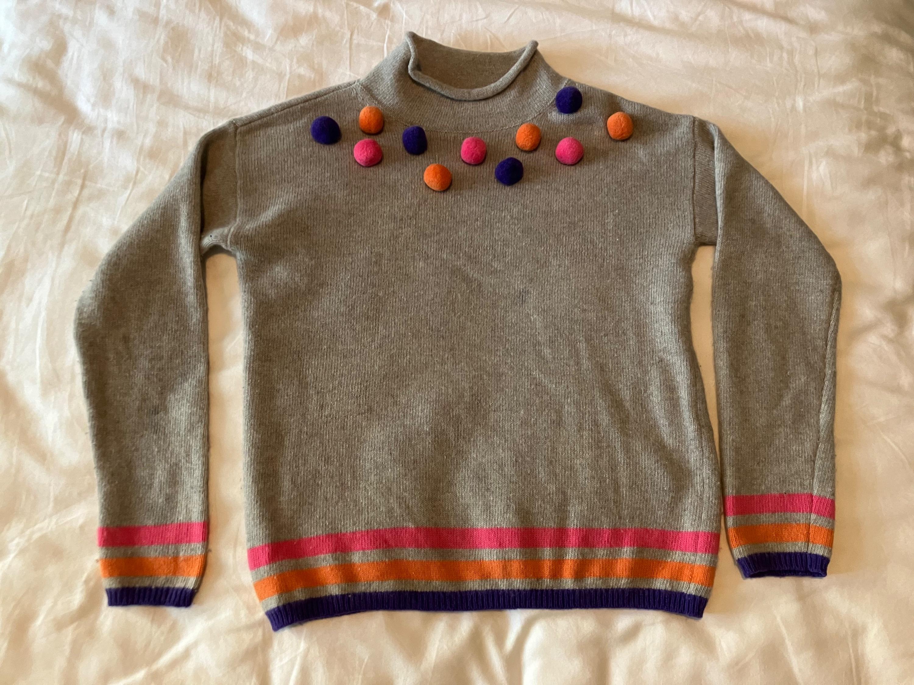 Il Gufo Kid's Grey Pom Pom Embellished Turtleneck Jumper