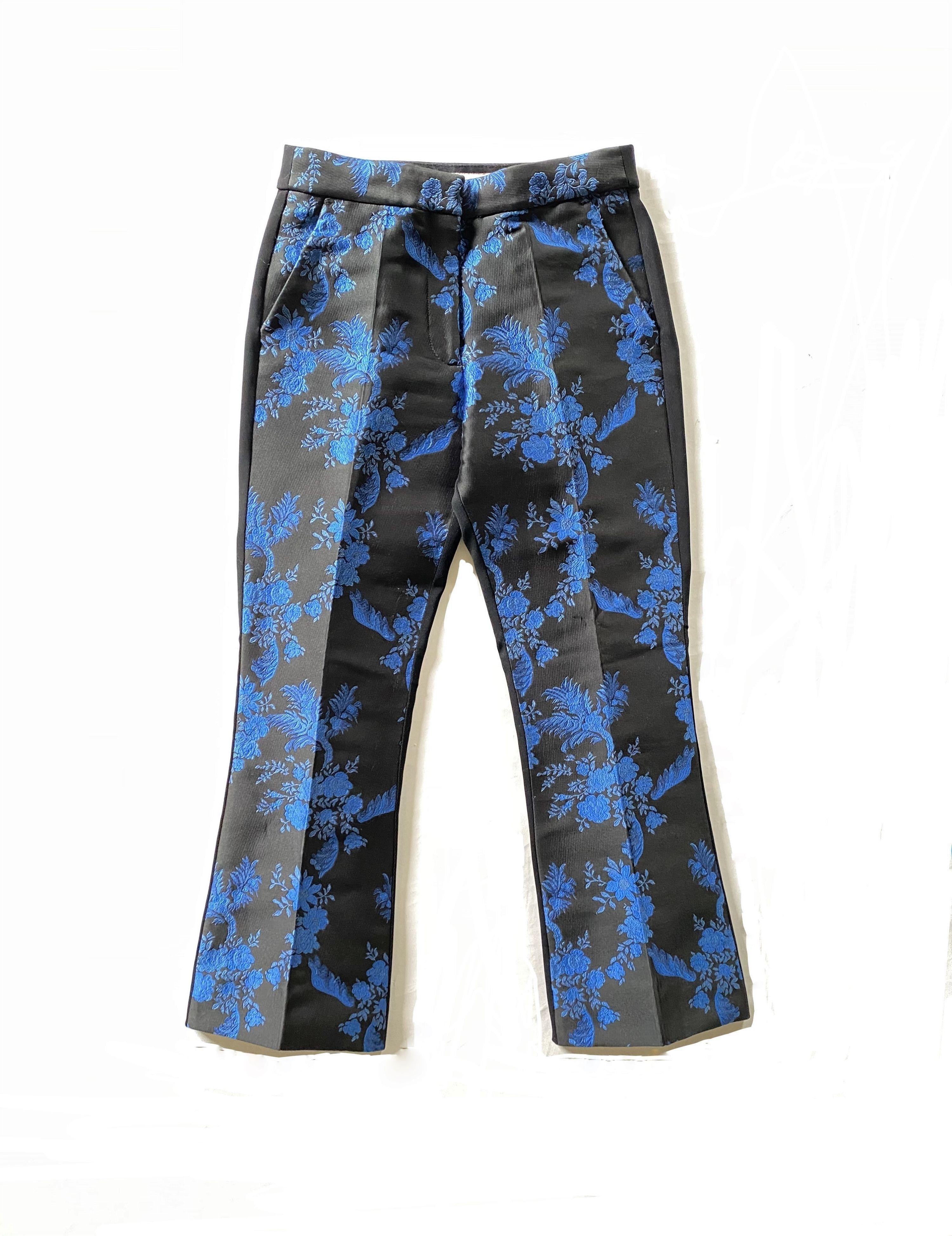 blue & black floral brocade trousers