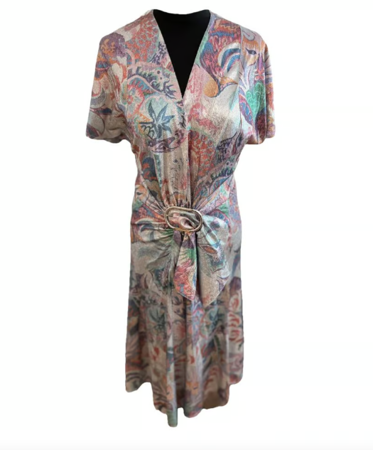Paco Rabanne Draped Metallic Printed Midi Dress