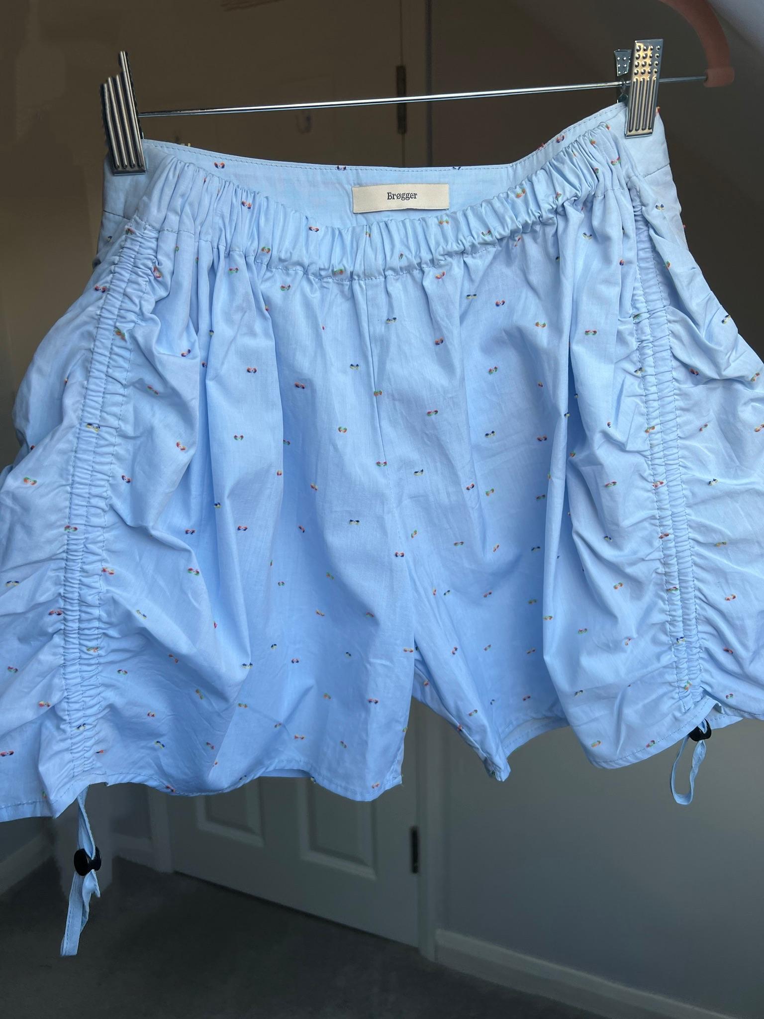 Embroidered High Rise Cotton Poplin Shorts