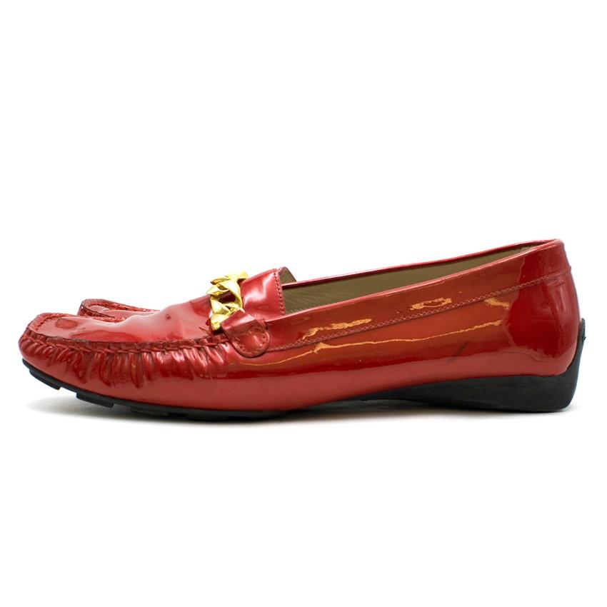 St. John Red Metallic Leather Loafers