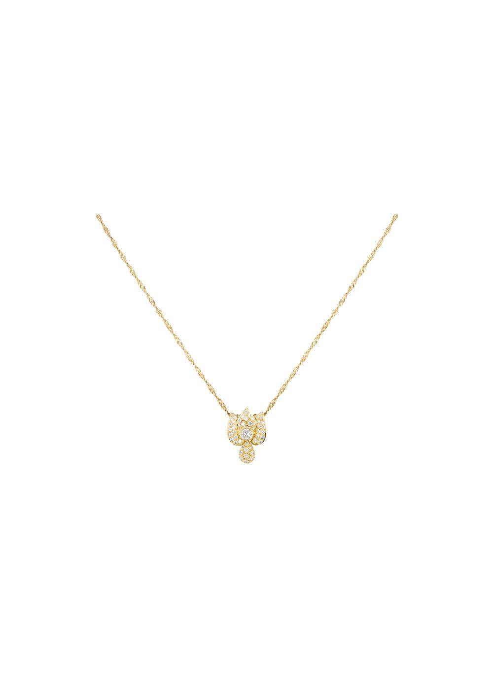 18ct yellow gold & white diamond floral pendant necklace