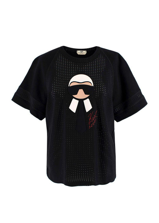 Fendi Black Karlito Perforated T-Shirt