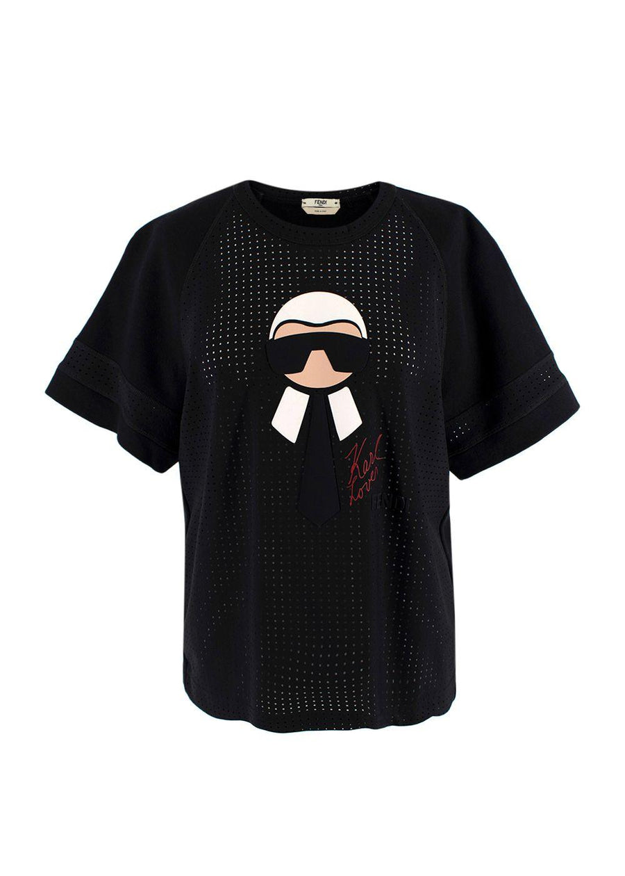 Fendi Black Karlito Perforated T-Shirt