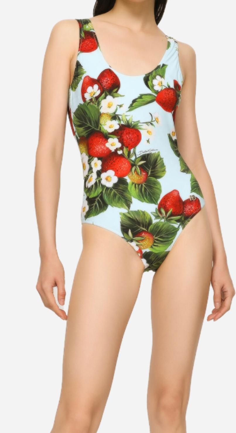 Dolce & Gabbana Blue Strawberry Print Swimsuit