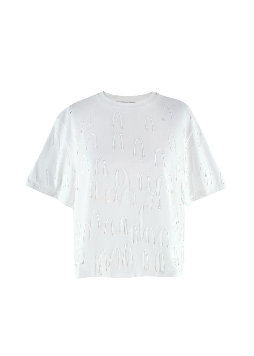 Simkhai Amaru White String-Embellished T-Shirt