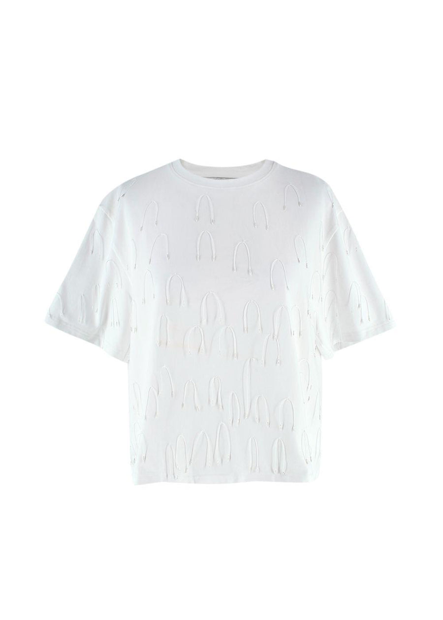 Simkhai Amaru White String-Embellished T-Shirt
