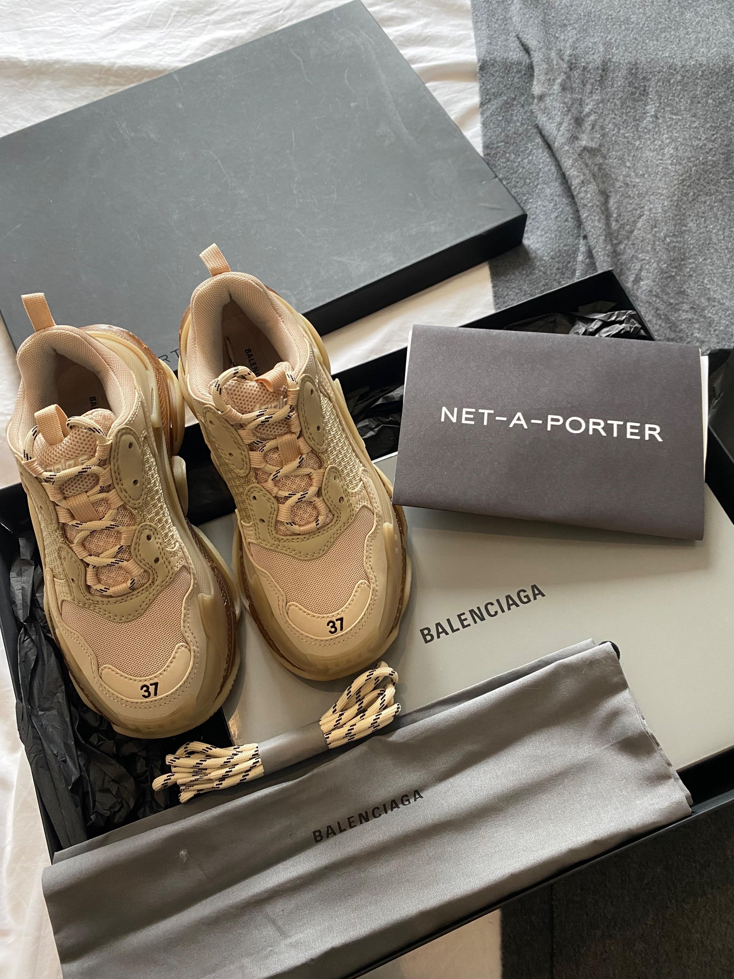 Balenciaga beige leather & mesh Triple S Clear Sole trainers