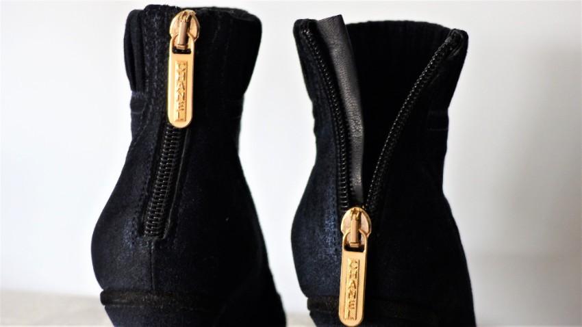 Chanel Blue Cap-Toe Suede Ankle Boots