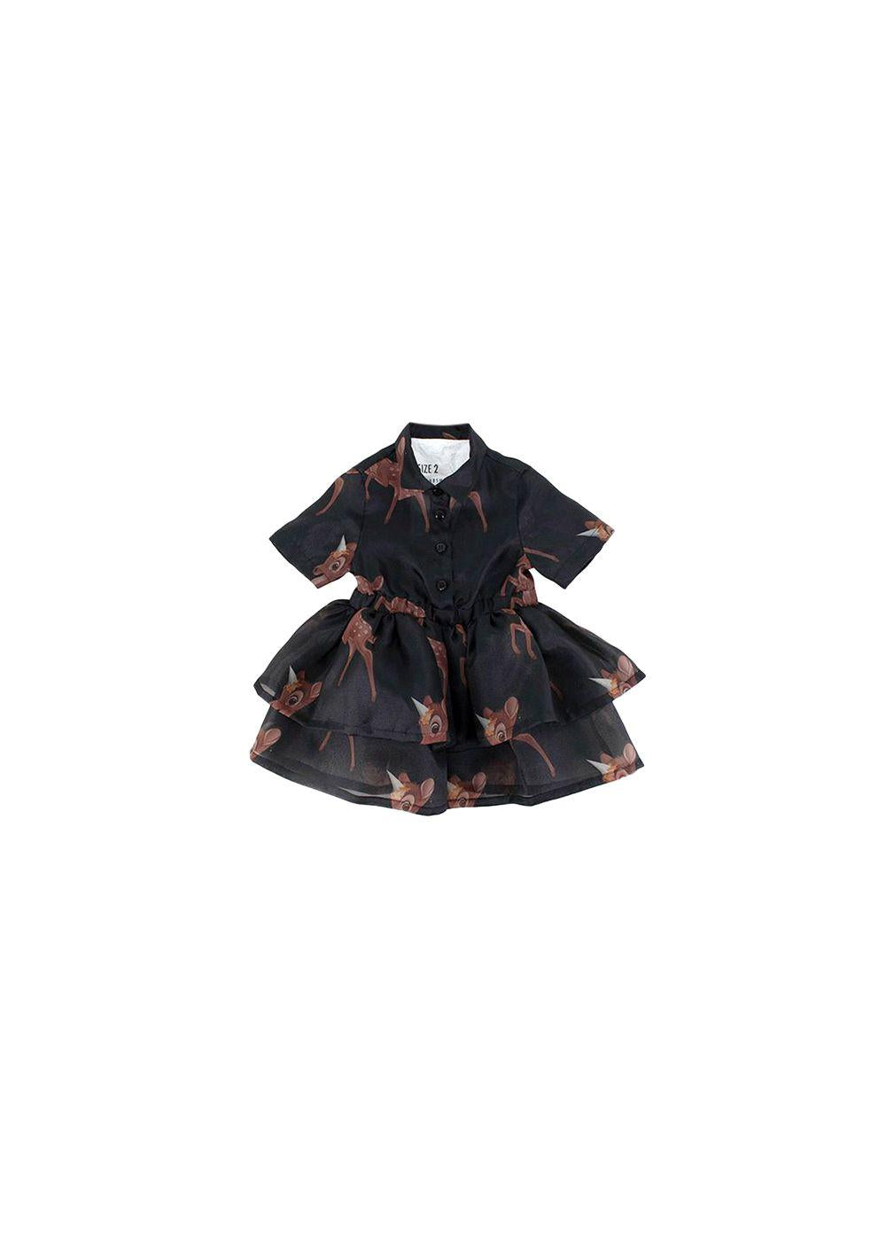 Deer Print Black Organza Shirt Dress