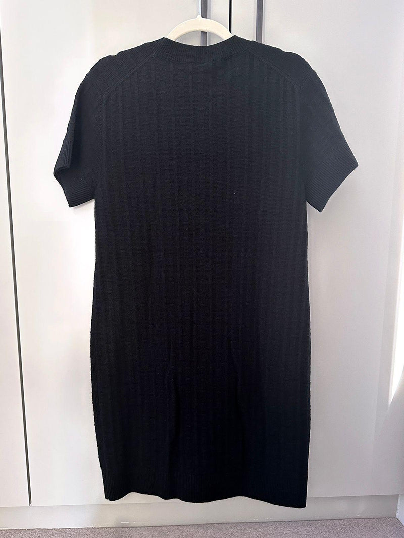 Hermes Black H Embossed Wool Dress