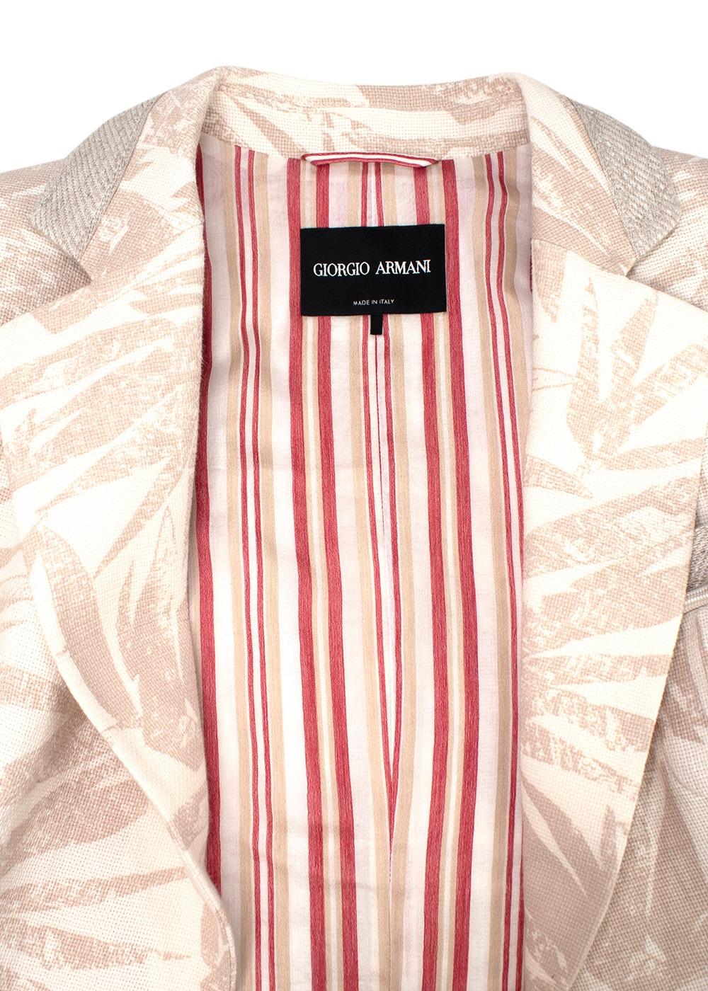 Giorgio Armani Beige Palm Print Gauze Blazer
