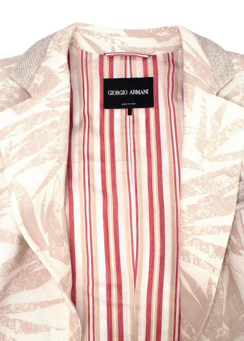 Giorgio Armani Beige Palm Print Gauze Blazer