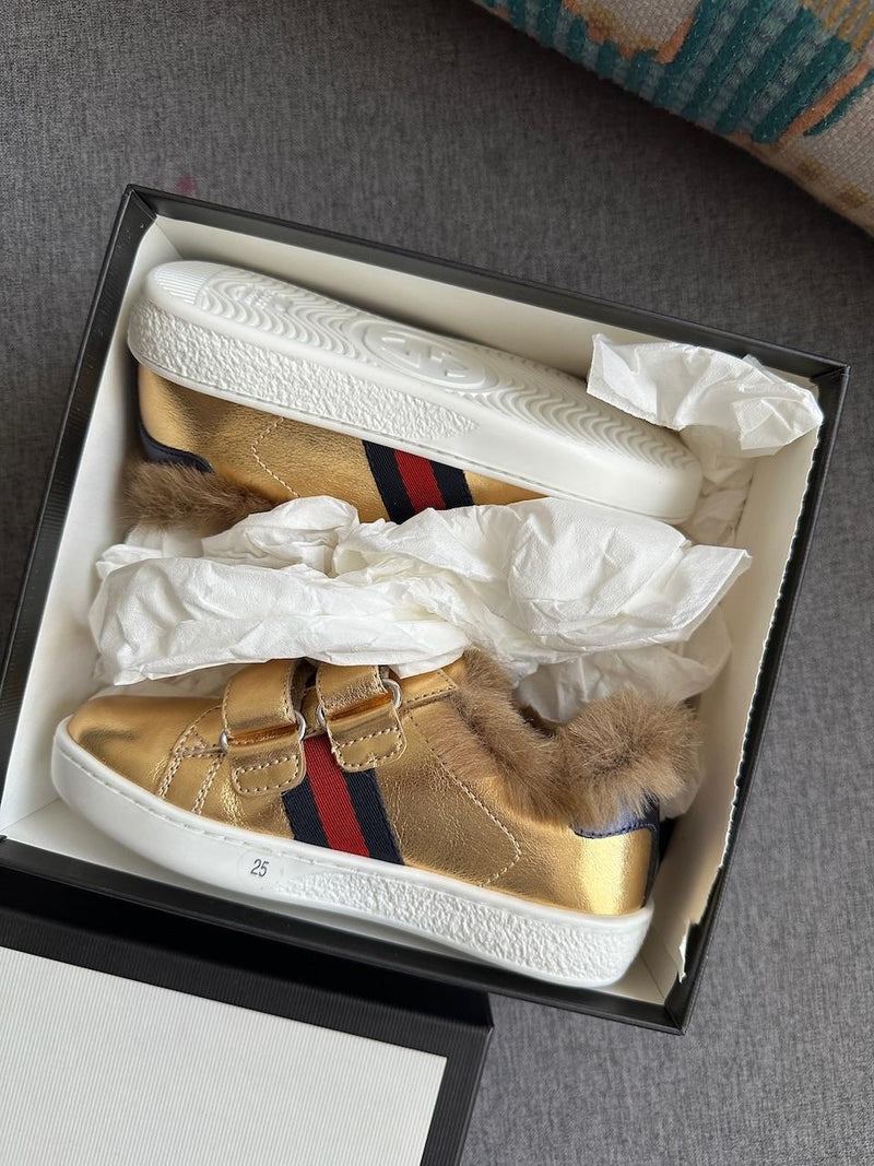 Gucci Gold Fur Lined Sneakers