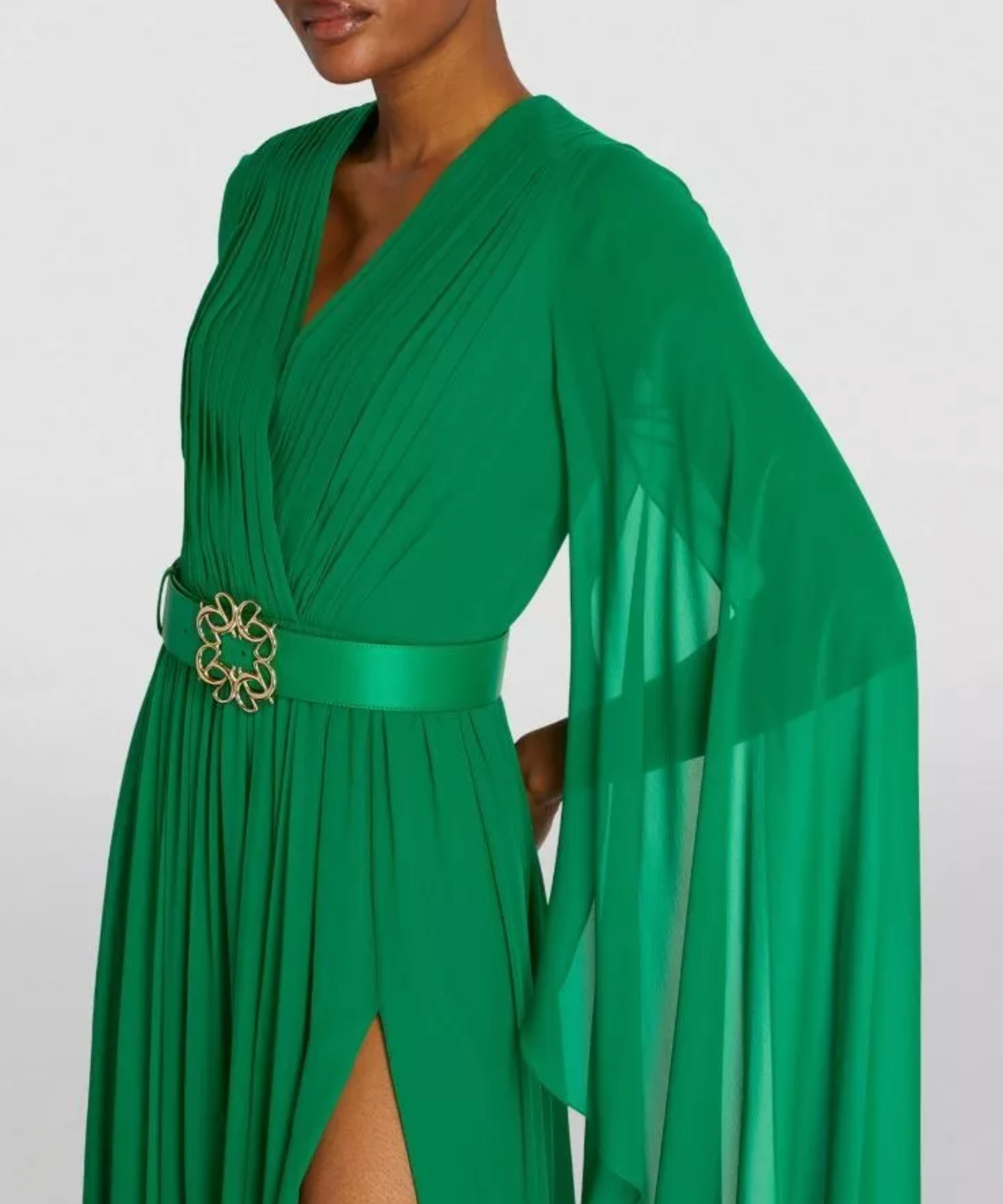 Elie Saab Green Silk Belted Gown