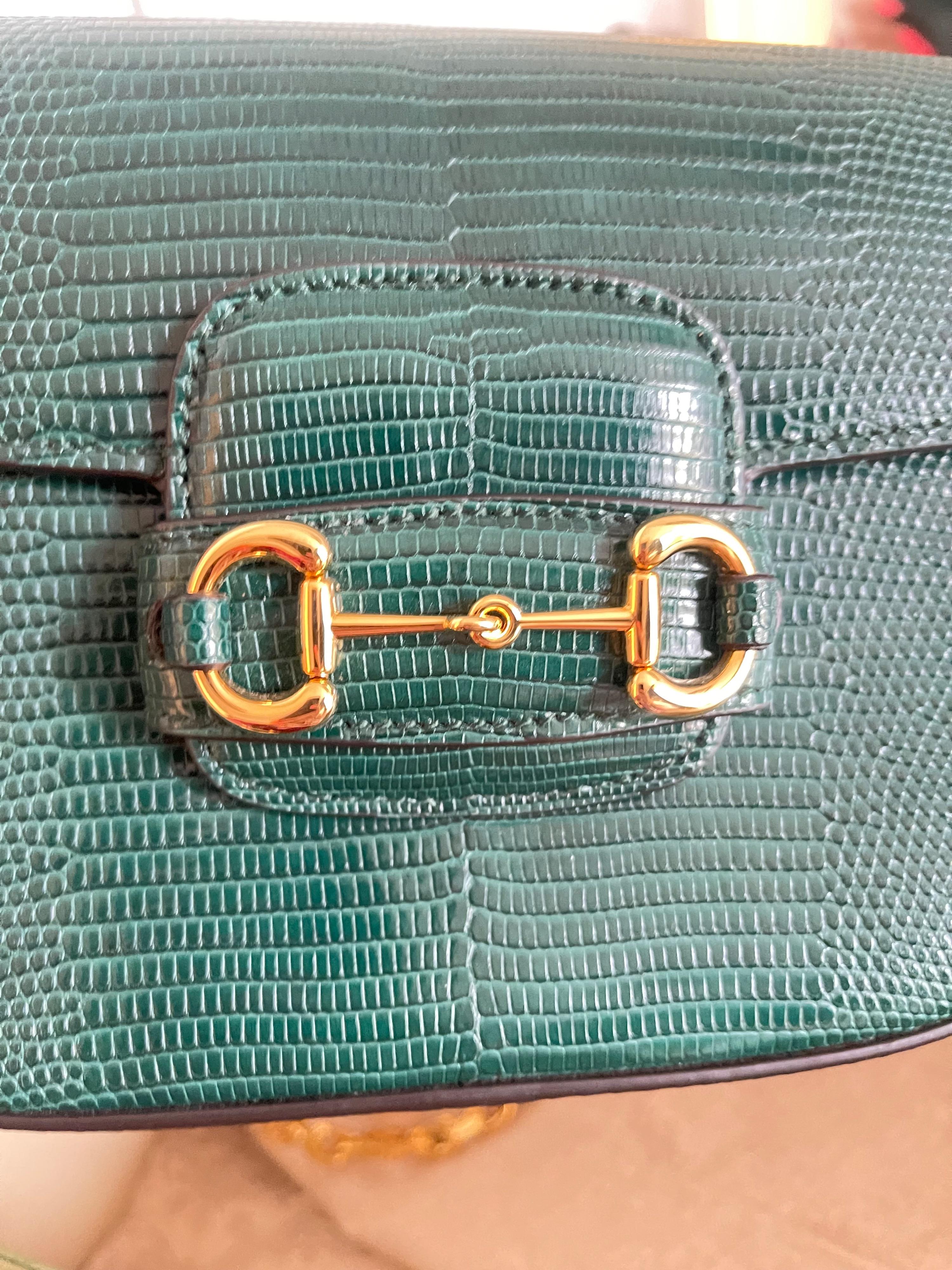 Gucci Emerald Green Horsebit 1955 Lizard Mini Bag