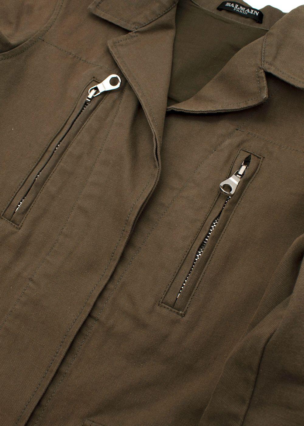 Balmain Khaki Embellished Cotton Military Jacket