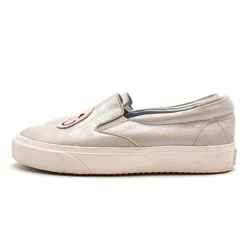 Bonpoint Slip-on Silver Brushed Cherry Applique Trainers
