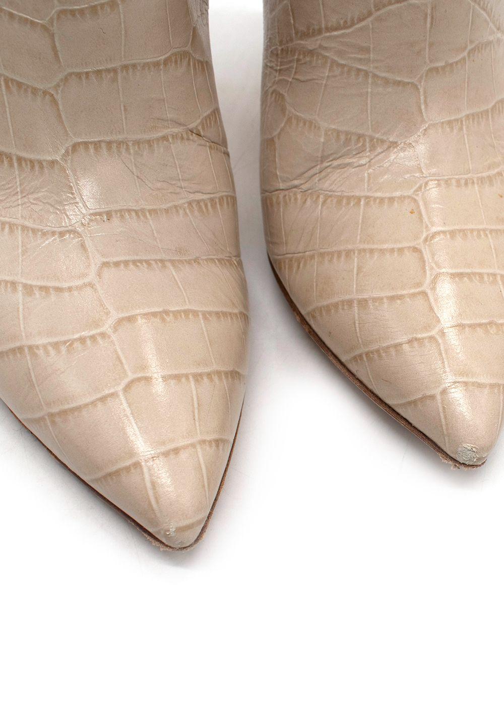 Paris Texas Cream Croc-Embossed Knee High Boots
