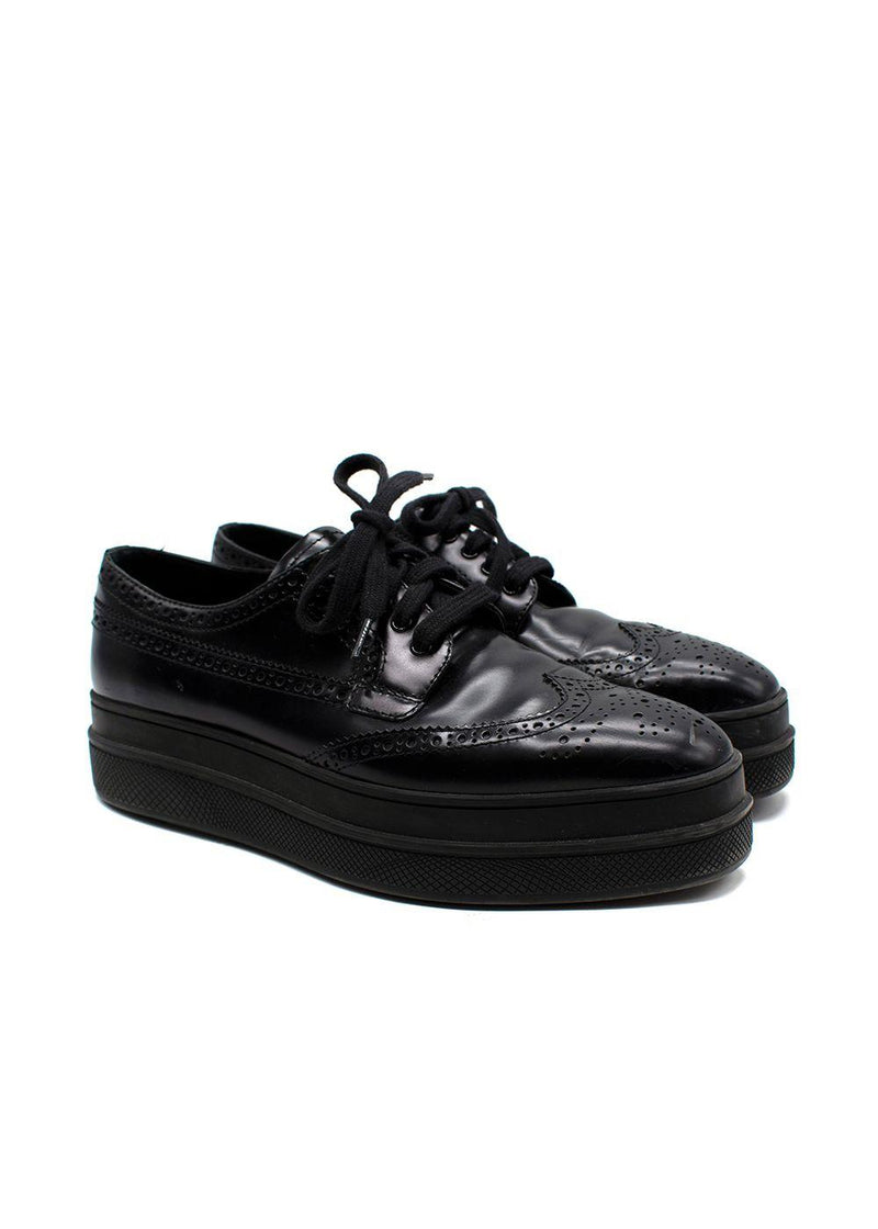 Prada Black Brushed Leather Derby Brogues