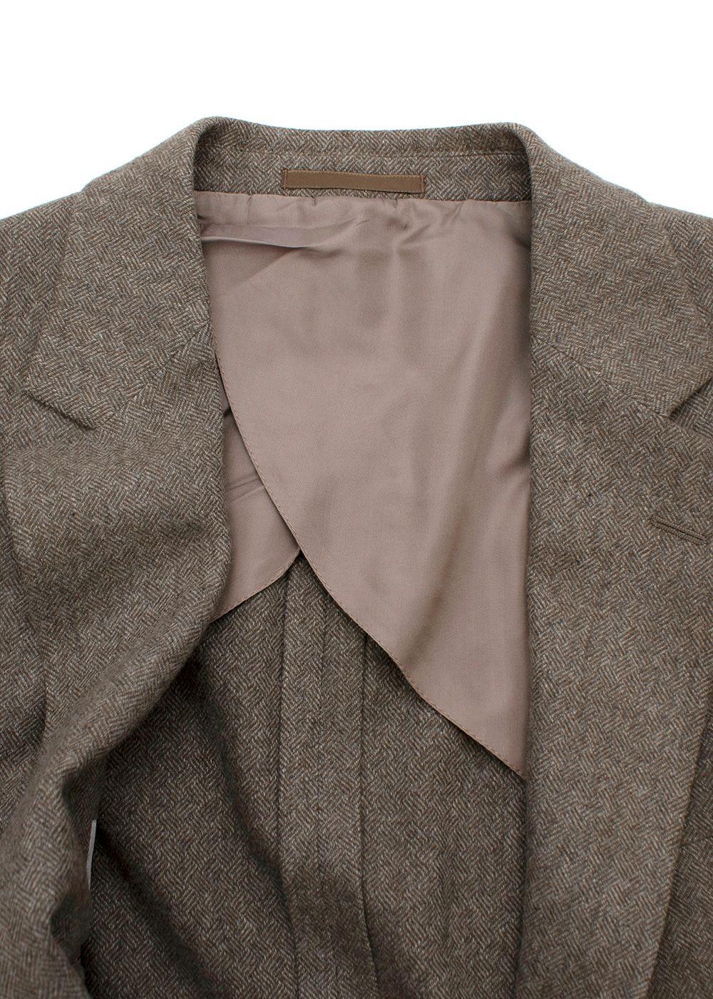 Vintage Stone Herringbone Tweed Single Breasted Blazer